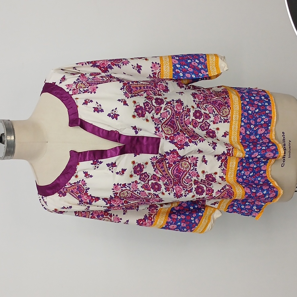 RETRO Boho Peasant Blouse with a Paisley & Floral Block Print / 3X
